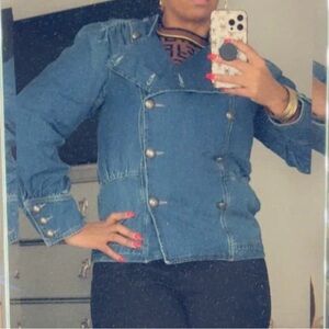 FP Movement by Free People Double-Breasted Blue Jean Jacket